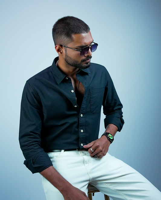 Black Cotton Shirt for Men/Regular fit full Sleeve Plain Casual shirt