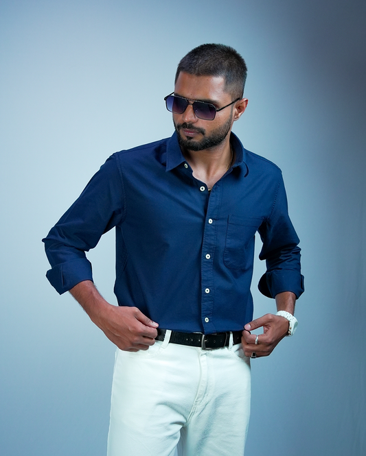 Navy Blue Cotton Shirt for Men/Regular fit full Sleeve Plain Casual shirt