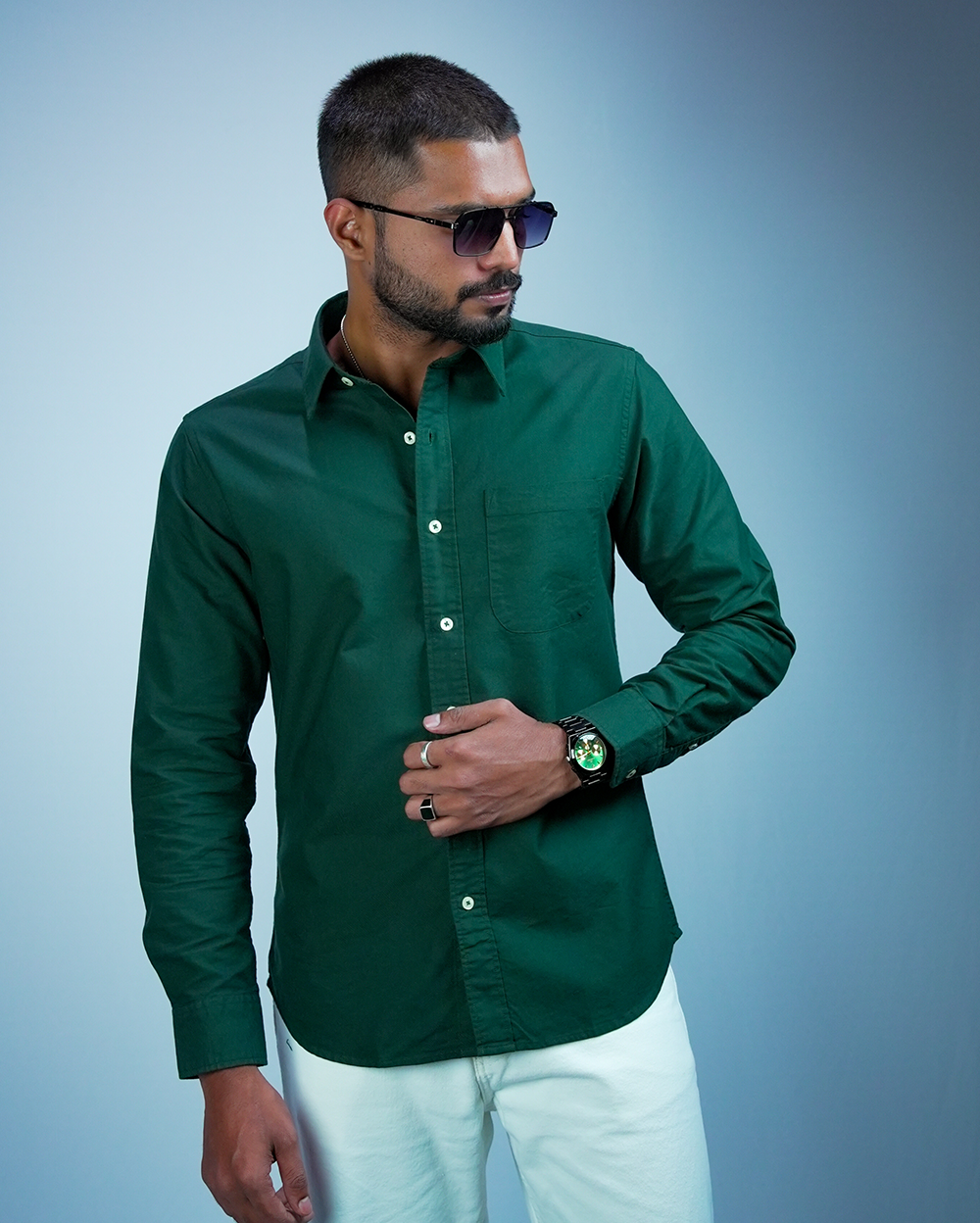 Dark Green Cotton Shirt for Men/Regular fit full Sleeve Plain Casual shirt