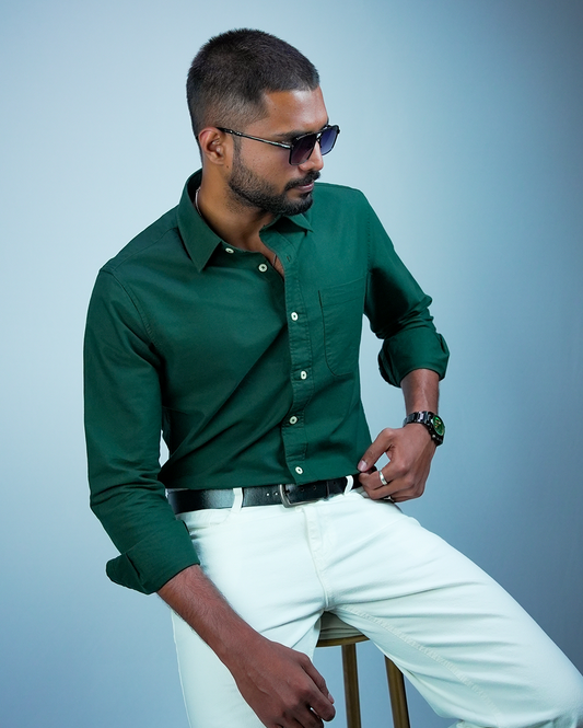 Dark Green Cotton Shirt for Men/Regular fit full Sleeve Plain Casual shirt