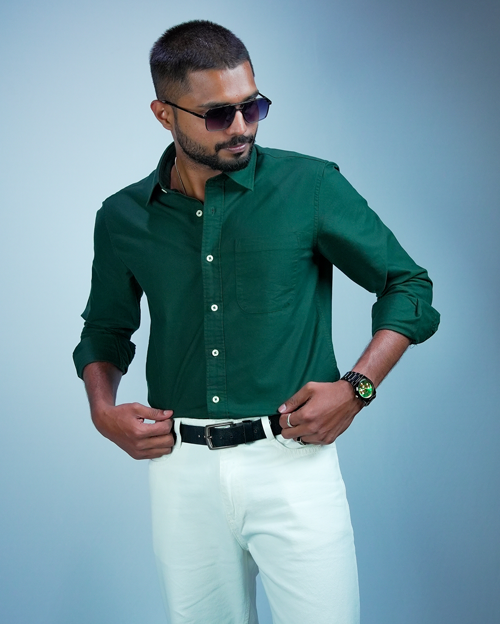 Dark Green Cotton Shirt for Men/Regular fit full Sleeve Plain Casual shirt