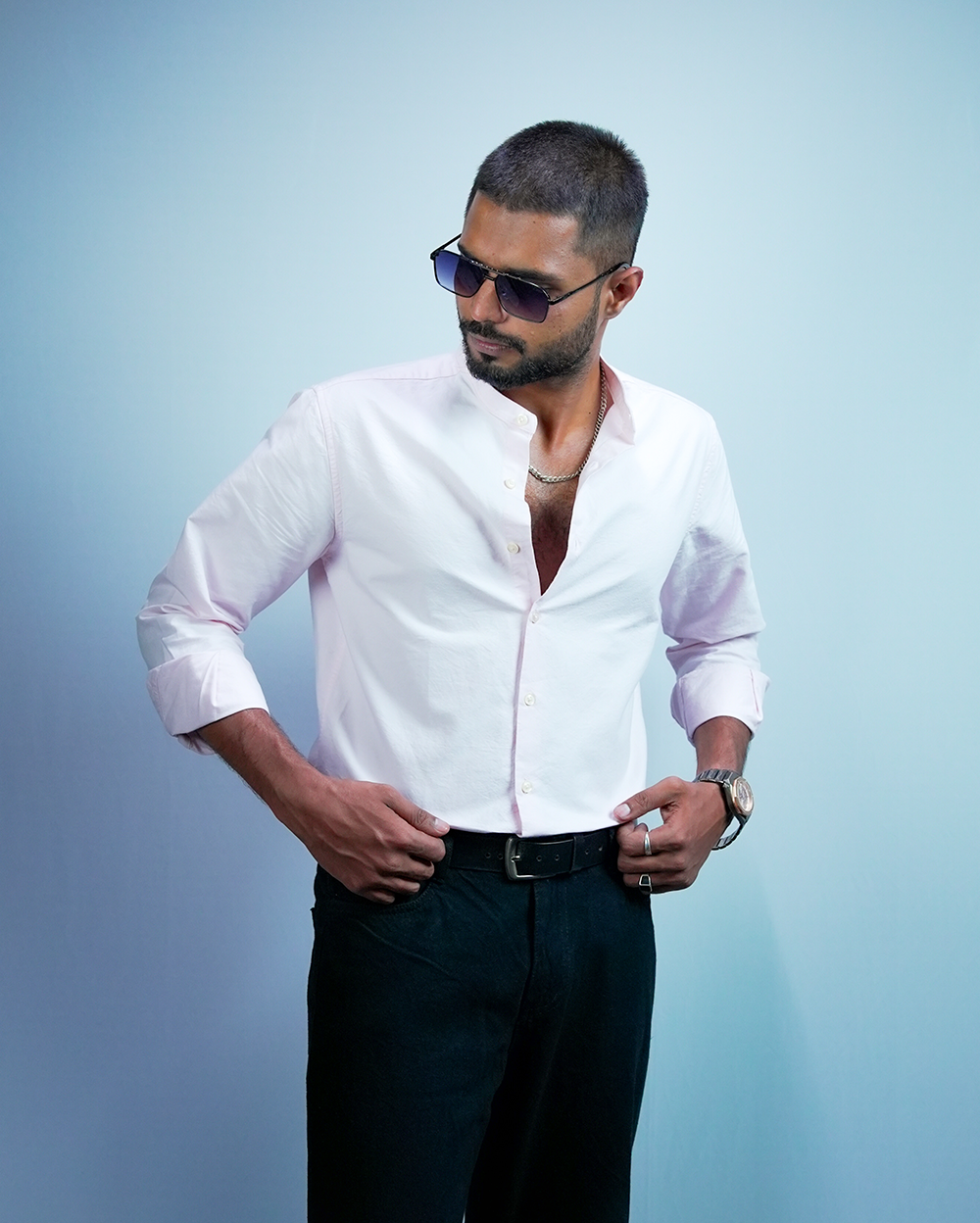 Pink C-Collar Shirt for Men/Regular fit full Sleeve Plain Casual shirt