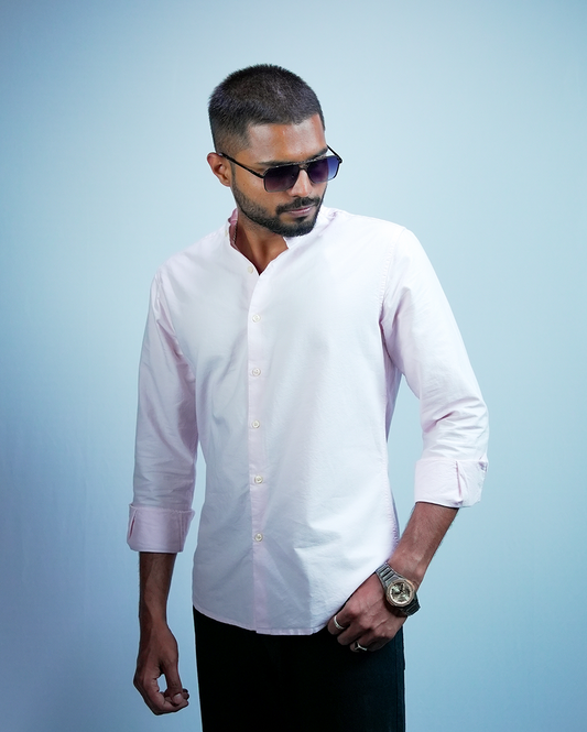 Pink C-Collar Shirt for Men/Regular fit full Sleeve Plain Casual shirt