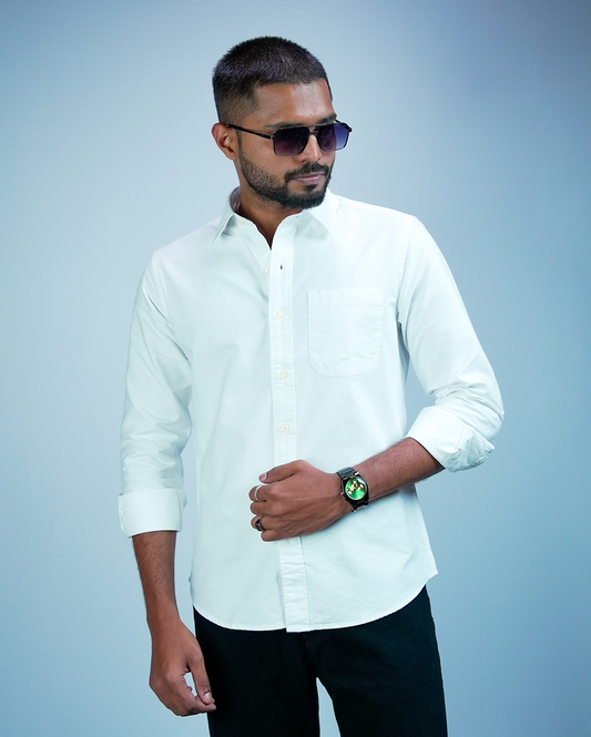 White Cotton Shirt for Men/Regular fit full Sleeve Plain Casual shirt