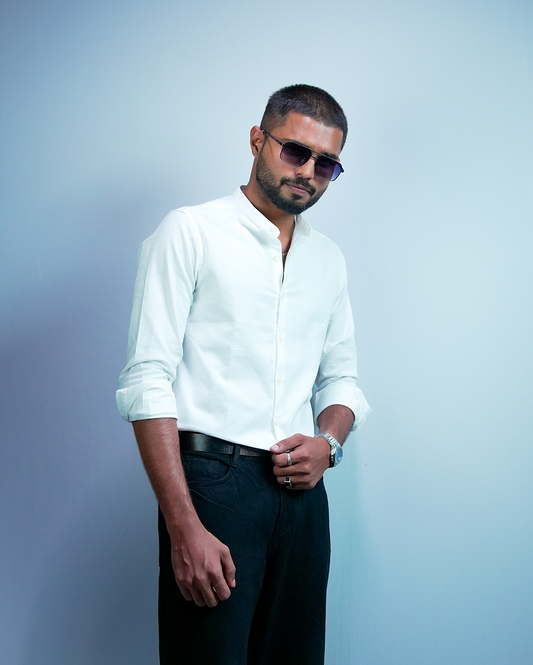 White C-Collar Shirt for Men/Regular fit full Sleeve Plain Casual shirt