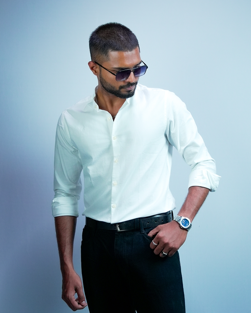 White C-Collar Shirt for Men/Regular fit full Sleeve Plain Casual shirt